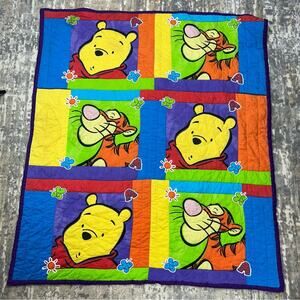 Vintage Hand Stitched Disney Winnie Pooh Crib Toddler Bed Quilt